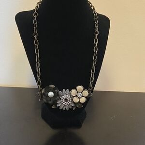 Elegant Floral Necklace with Black and Cream Accents